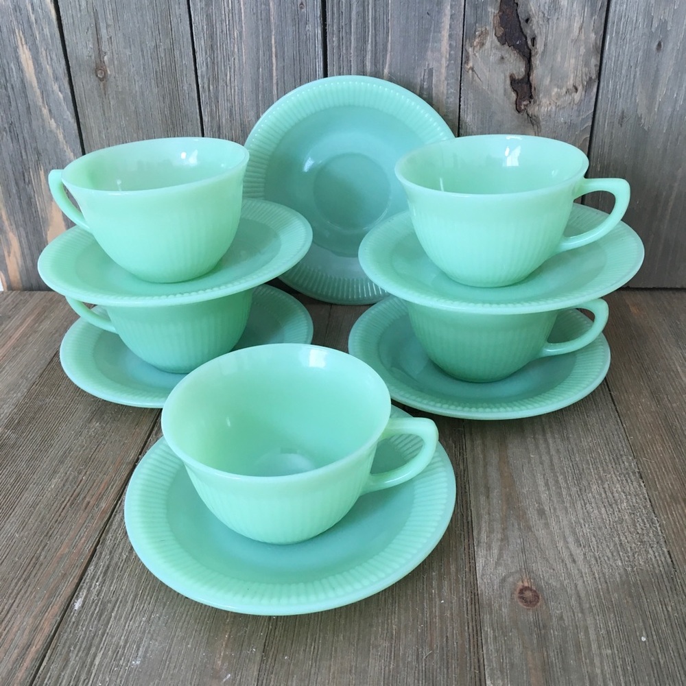 Vintage Fire-King Jadeite Jan Ray Cups Saucers